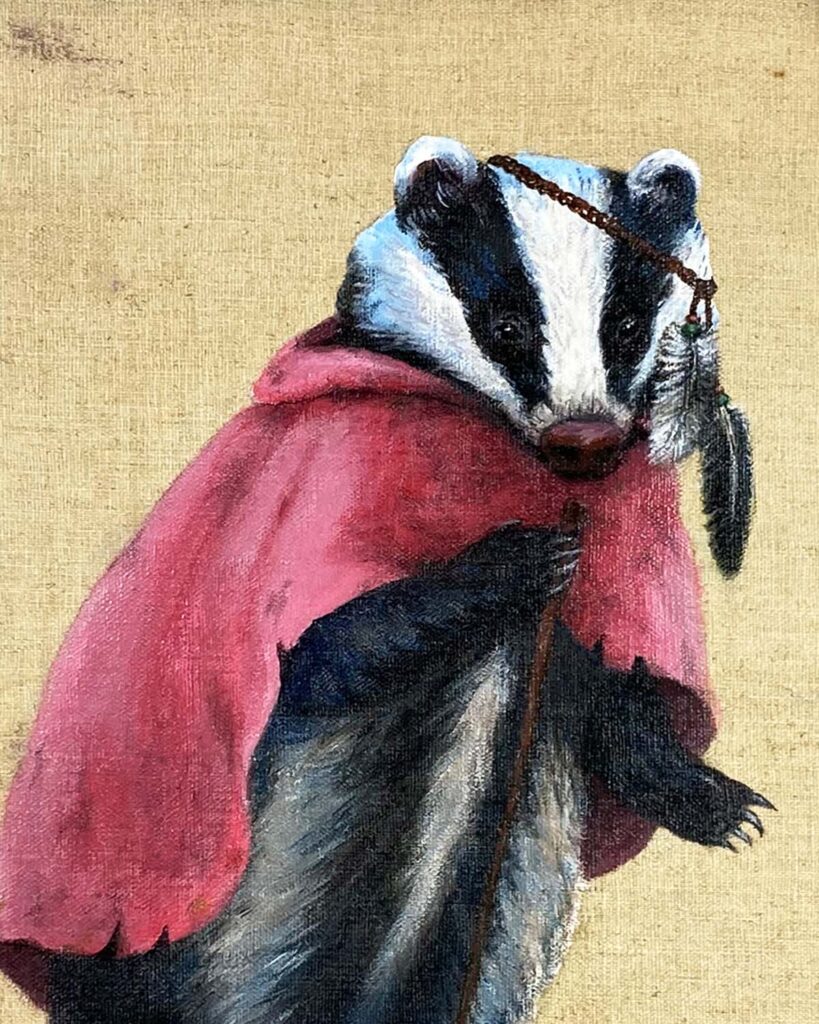 Grävling med rosa cape-närbild av målningen